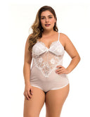 Women Plus Size Lace V Neck Bodysuit-2