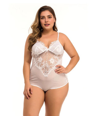 Women Plus Size Lace V Neck Bodysuit-2