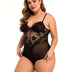 Women Plus Size Lace V Neck Bodysuit-3