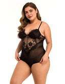 Women Plus Size Lace V Neck Bodysuit-3