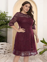 Women Plus Size Ladies Plus Size Round Neck Lace Dress-1