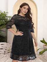 Women Plus Size Ladies Plus Size Round Neck Lace Dress-3