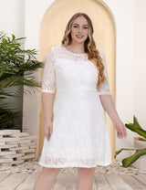 Women Plus Size Ladies Plus Size Round Neck Lace Dress-5