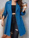 Women Plus Size Lapel Collar Roll-Tab Sleeve Trench Coat