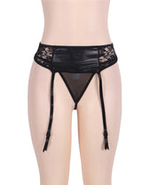 Women Plus Size Leather Lace Panty Garter Belts-3