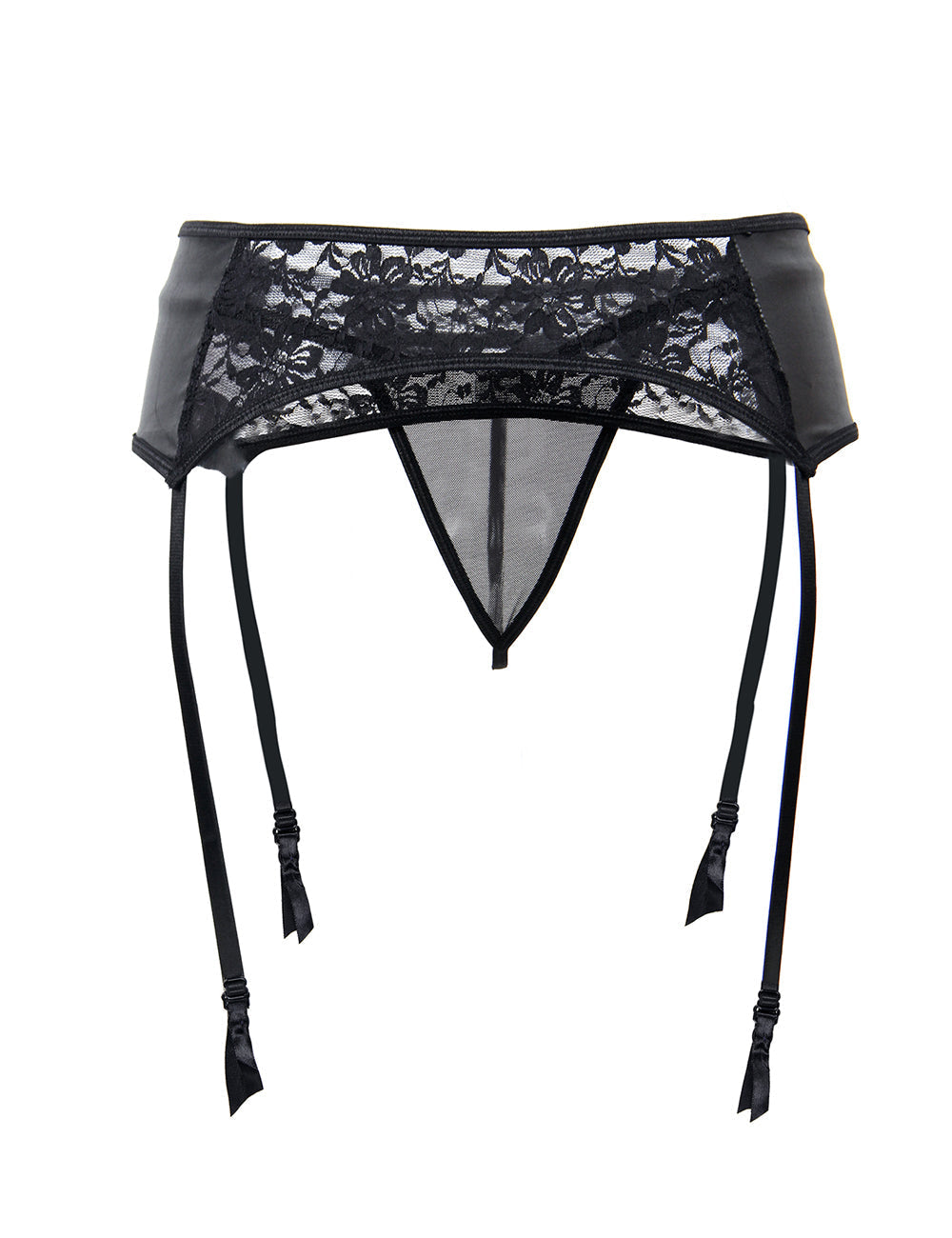 Women Plus Size Leather Lace Panty Garter Belts-6