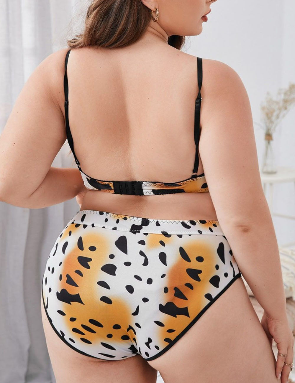Women Plus Size Leopard Print Bra Set-1
