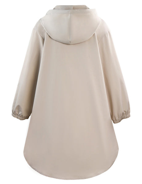 Women Plus Size Light Beige Hooded Windbreaker Coat