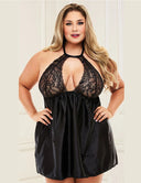 Women Plus Size Lingerie Lace Babydoll Sexy Chemise Nightie with Snap Crotch Teddy