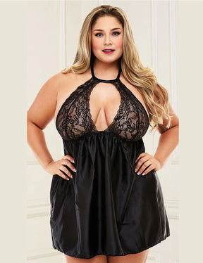 Women Plus Size Lingerie Lace Babydoll Sexy Chemise Nightie with Snap Crotch Teddy