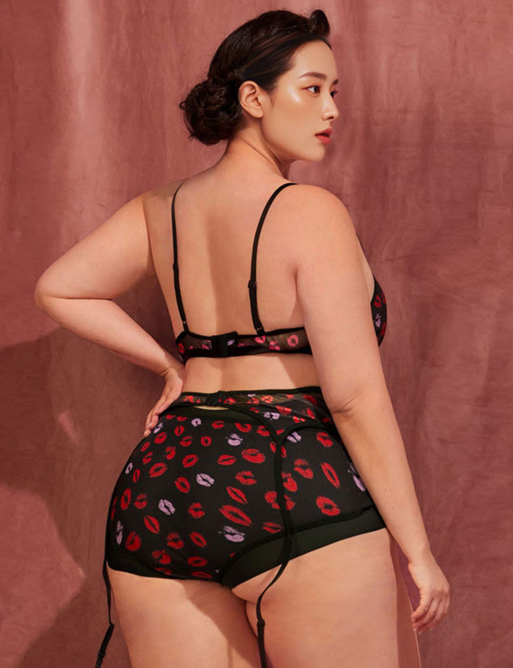 Women Plus Size Lip Print Perspective Sexy Temptation Braset-1