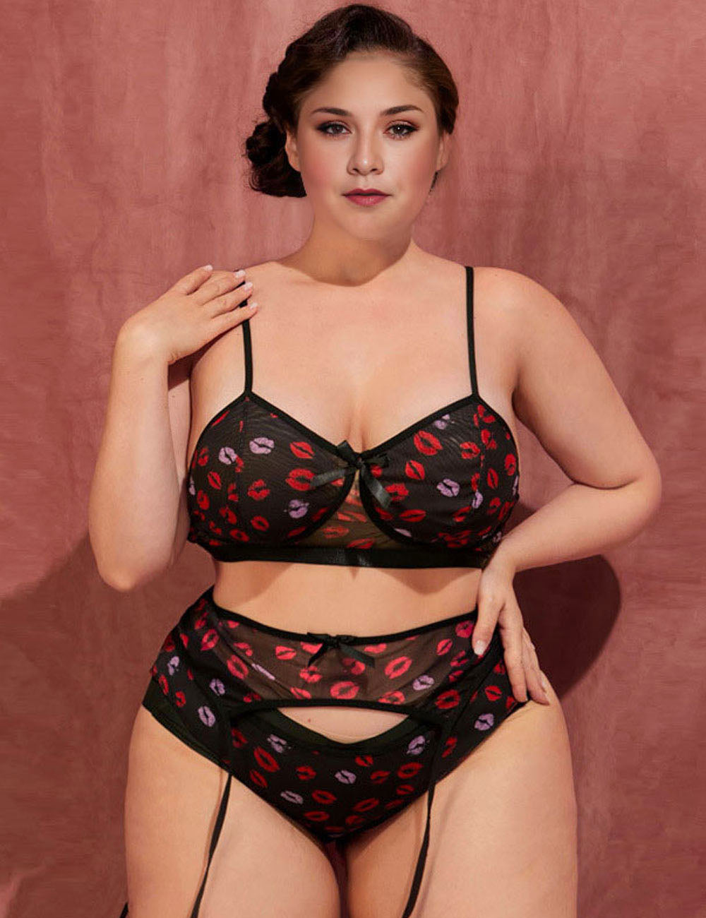 Women Plus Size Lip Print Perspective Sexy Temptation Braset