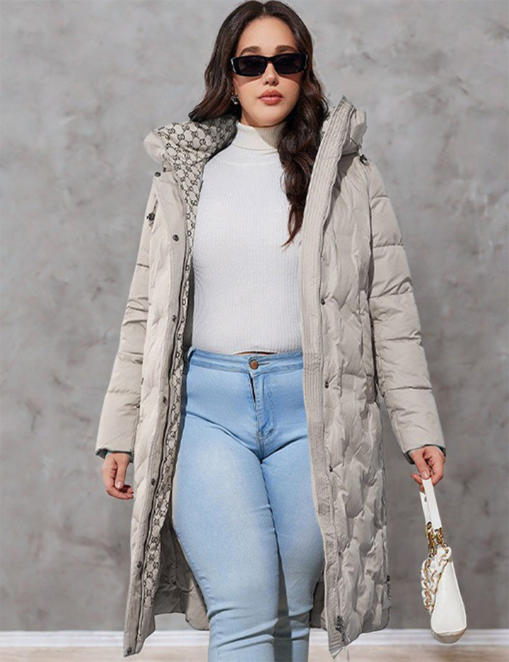 Women Plus Size Long Hooded Padded Coat