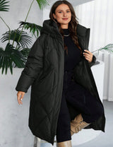 Women Plus Size Long Hooded Zip-Up Padded Coat