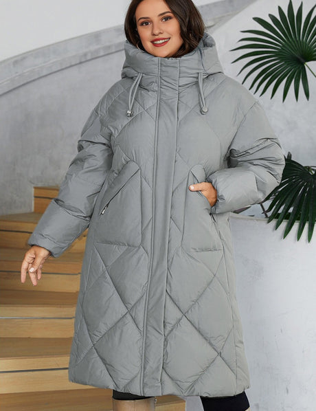 Women Plus Size Long Hooded Zip-Up Padded Coat