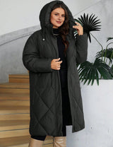 Women Plus Size Long Hooded Zip-Up Padded Coat