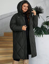 Women Plus Size Long Hooded Zip-Up Padded Coat