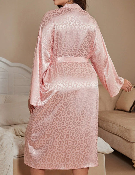 Women Plus Size Long Silk Kimono Belted Robe