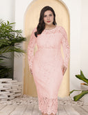 Women Plus Size Long Sleeve Lace Slim Gown Dress-4