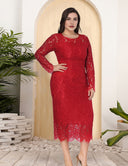 Women Plus Size Long Sleeve Lace Slim Gown Dress-7