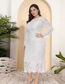 Women Plus Size Long Sleeve Lace Slim Gown Dress-9