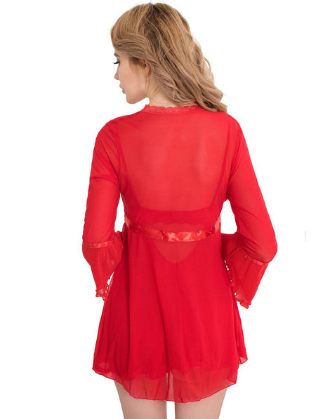 Women Plus Size Long Sleeve Lace Trim Robe1