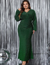 Women Plus Size Long Sleeve Mermaid Hem Fishtail Maxi Dress