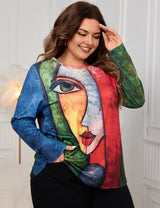 Women Plus Size Long Sleeve Print Oversized T-Shirts