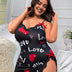 Women Plus Size Love Sleep Chemise Heart Print Babydoll