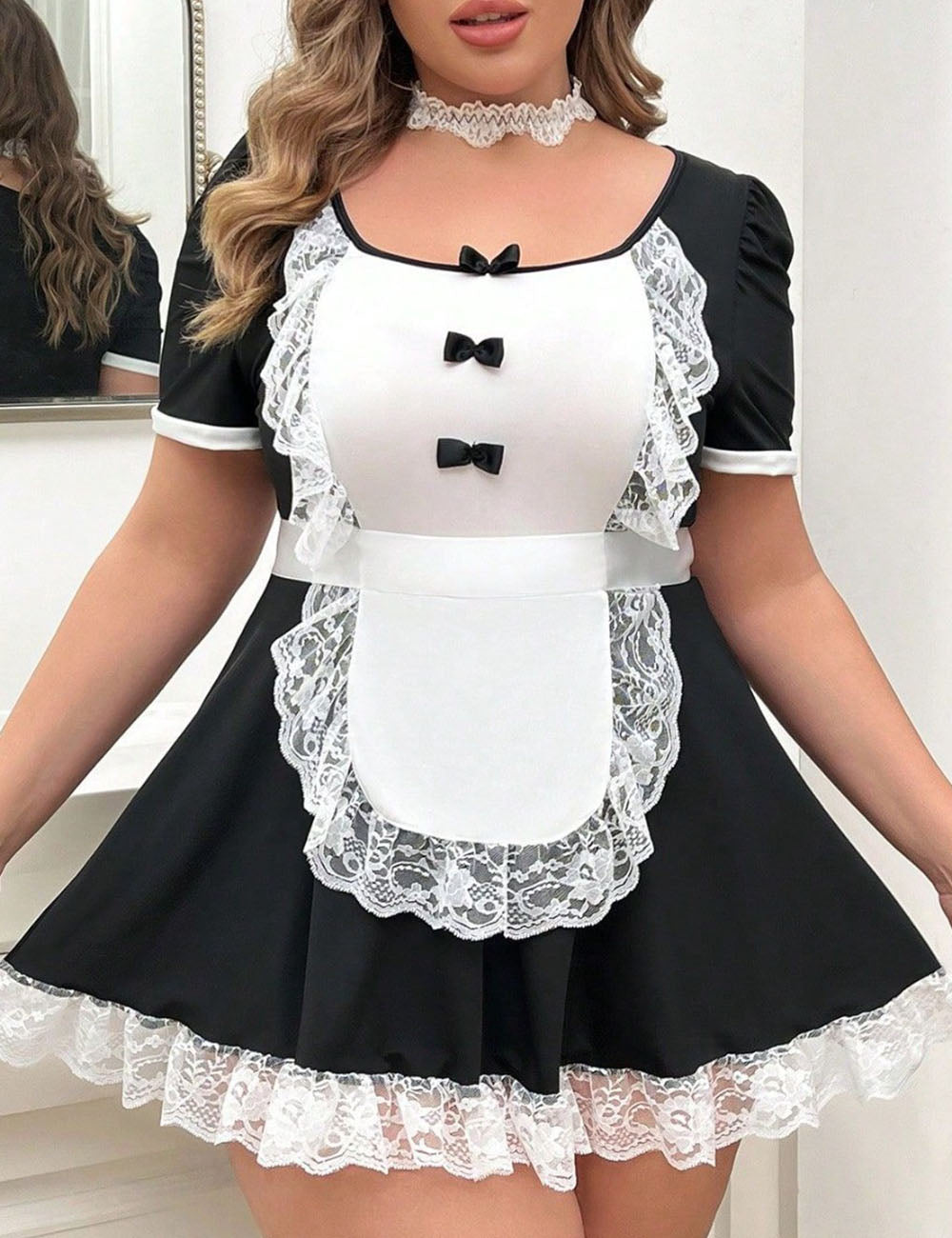 Women Plus Size Maid Uniform Temptation Lingerie-2