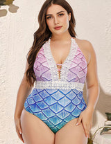 Women Plus Size Mermaid One-Piece Conservative Swimsuit-1