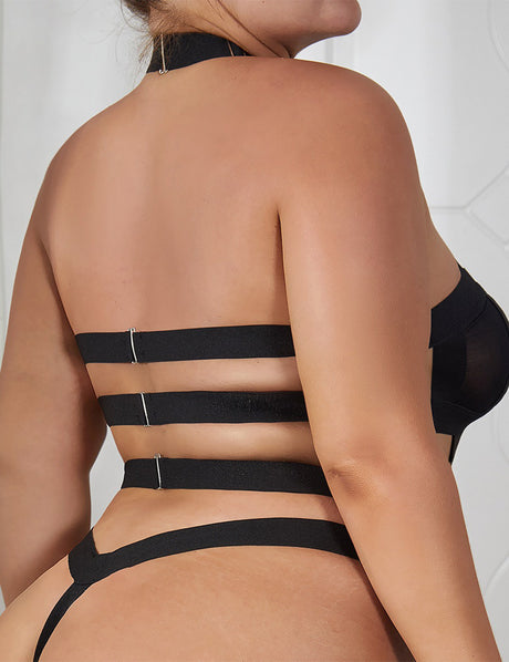 Women Plus Size Mesh Cut Out Teddy Chain Garter Sets | PRUSES