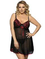 Women Plus Size Mesh Embroidery Babydoll-1-1