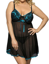 Women Plus Size Mesh Embroidery Babydoll-1-3