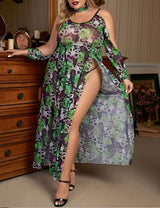 Women Plus Size Green Skull Print  Mesh Halloween Lingerie
