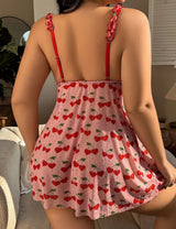 Women Plus Size Mesh See-through Suspender Babydoll-1