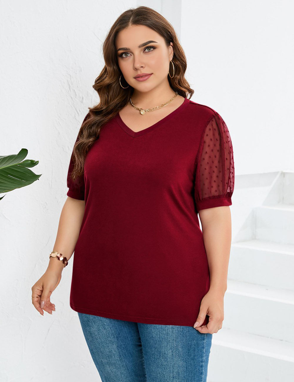 Women_Plus_Size_Mesh_Sleeves_Short_Sleeve_T-Shirt_PRUSES_12