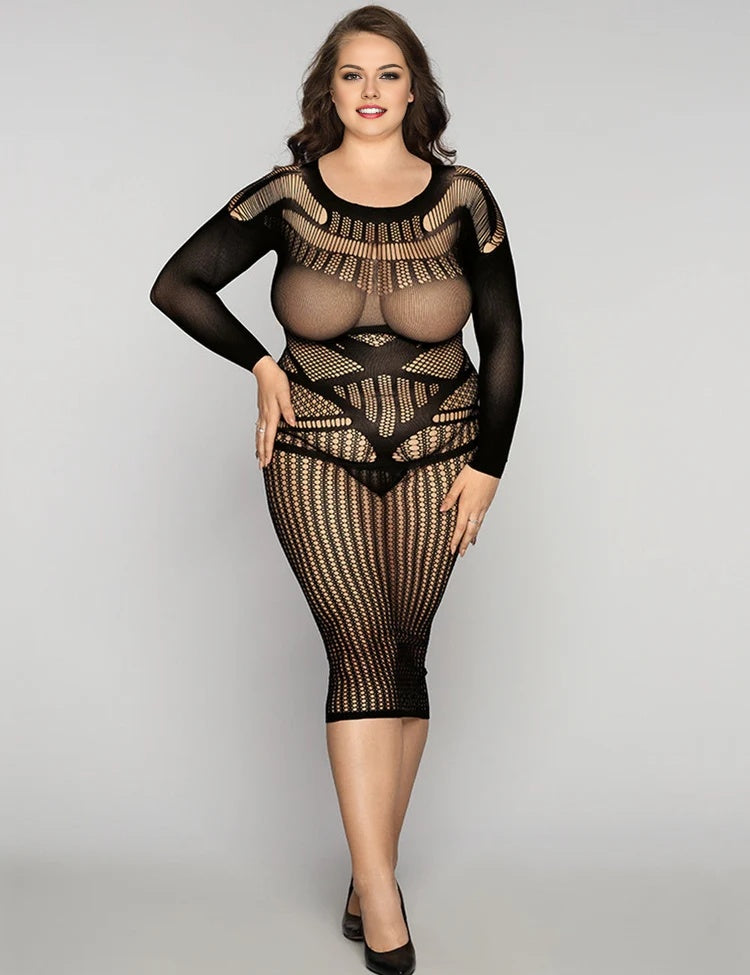 Women Plus Size Mystery Pattern Net bodystockings-11