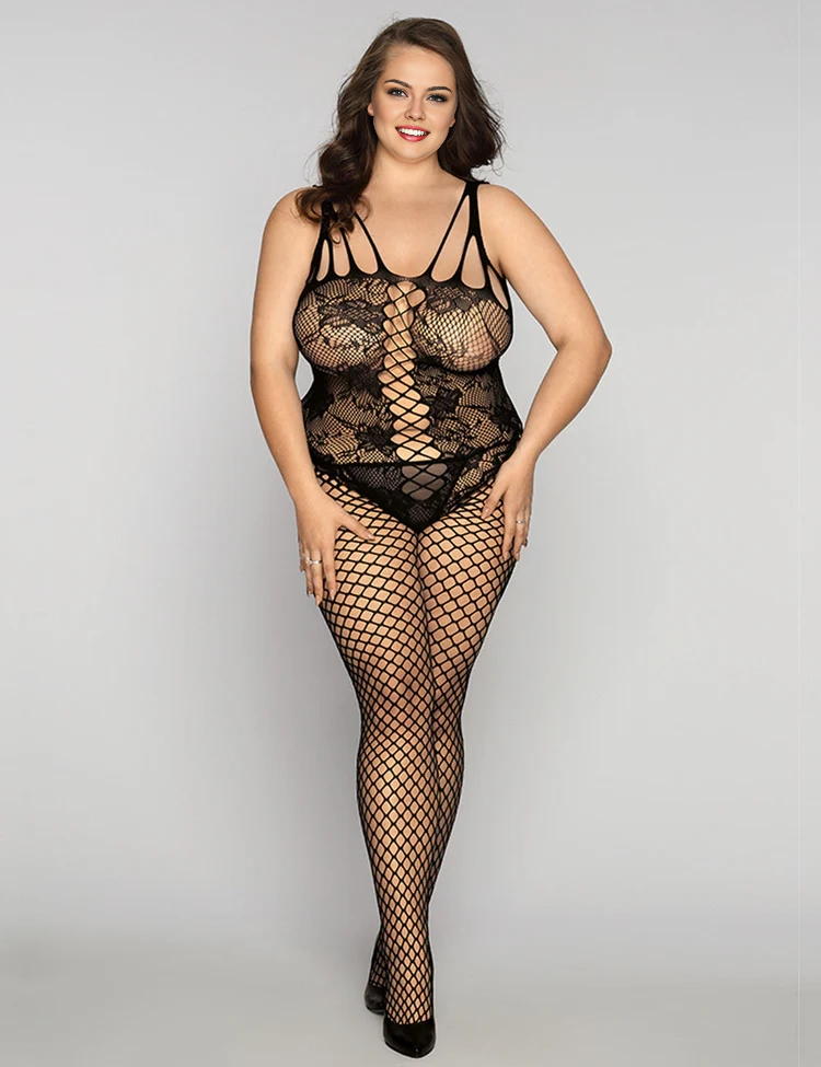 Women Plus Size Mystery Pattern Net bodystockings-5