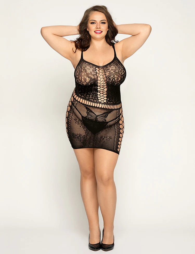Women Plus Size Mystery Pattern Net bodystockings-7