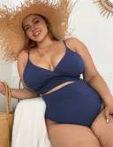 Women Plus Size Neckline Tie High Waist Sexy Bikini Swimsuit Two Piece Swimsuit-2