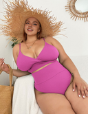 Women Plus Size Neckline Tie High Waist Sexy Bikini Swimsuit Two Piece Swimsuit-7