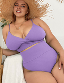 Women Plus Size Neckline Tie High Waist Sexy Bikini Swimsuit Two Piece Swimsuit-8