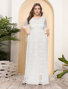 Women Plus Size New Hollow Lace Pocket Dress-1