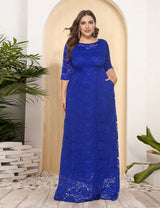 Women Plus Size New Hollow Lace Pocket Dress-11