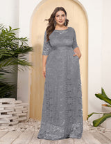 Women Plus Size New Hollow Lace Pocket Dress-2