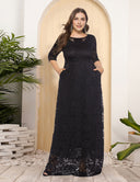Women Plus Size New Hollow Lace Pocket Dress-4