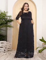 Women Plus Size New Hollow Lace Pocket Dress-4