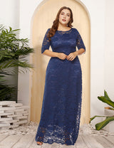 Women Plus Size New Hollow Lace Pocket Dress-6