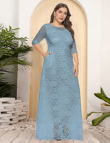 Women Plus Size New Hollow Lace Pocket Dress-8